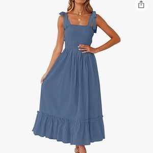 ZESICA Summer Boho Spaghetti Strap Square Neck Ruffle A Line Long Maxi Dress